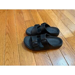 Skechers Luxe Foam Black Double Buckle Strap Slide Sandals Womens size 6  Slides
